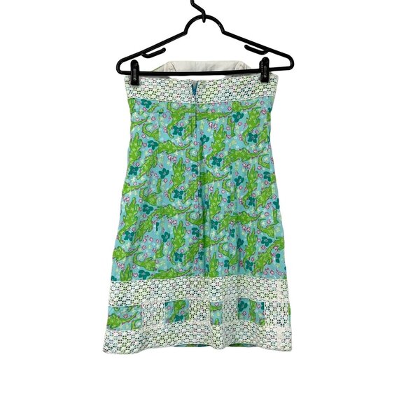 Lilly Pulitzer Womens Blue Bowen Alligator Print Alberta Lace Strapless Dress 0 - Picture 5 of 7